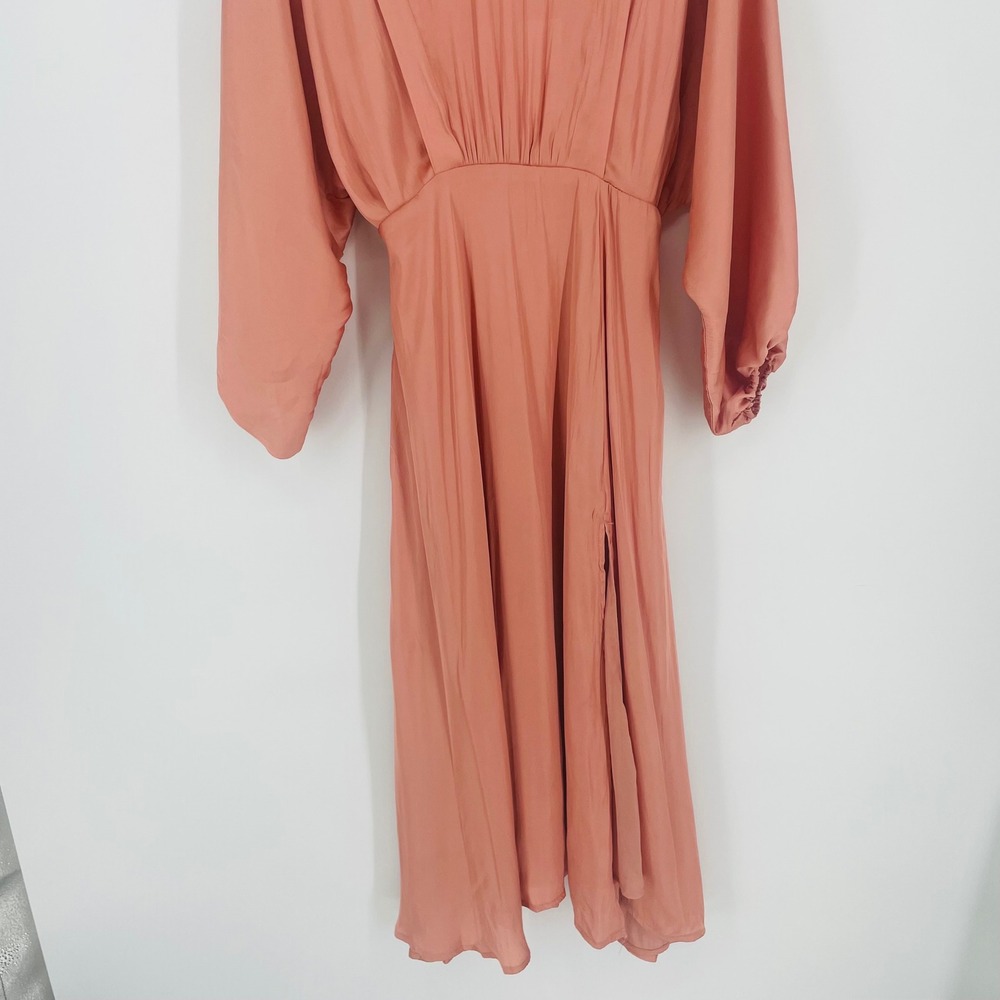 Blush Satin Midi Dress in Rose Blush with Balloon Sleeves - Picture 6 of 16